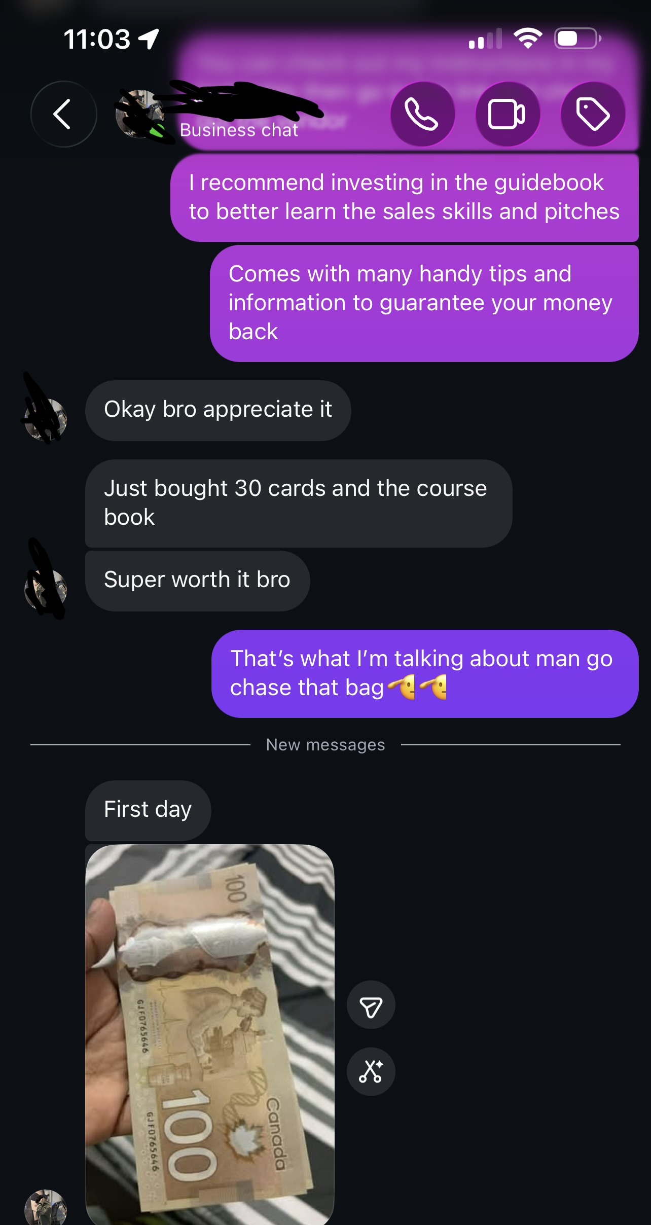 Student DM: first day earnings after buying cards and the course
